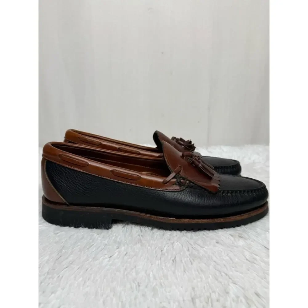 ALLEN EDMONDS / Nashua cognac brown black leather tassel slip on loafers / 10D